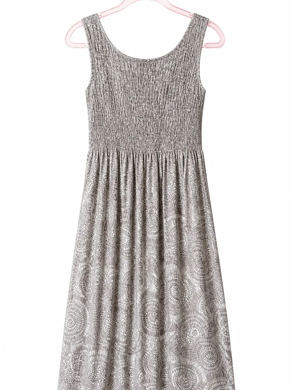 Sleeveless Smocked Waist Midi Dress in Light Taupe - Picture 9 of 10